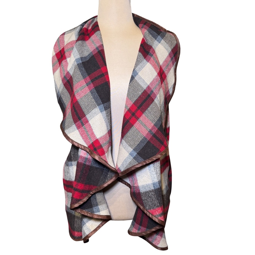 Womens Plaid Draped Vest Cardigan Red Black‎ Size S